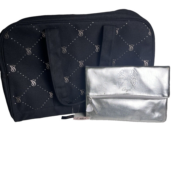 Victorias Secret Weekender Tote Duffel Bag & Angel Metallic Clutch Purse NEW lot - Picture 1 of 16